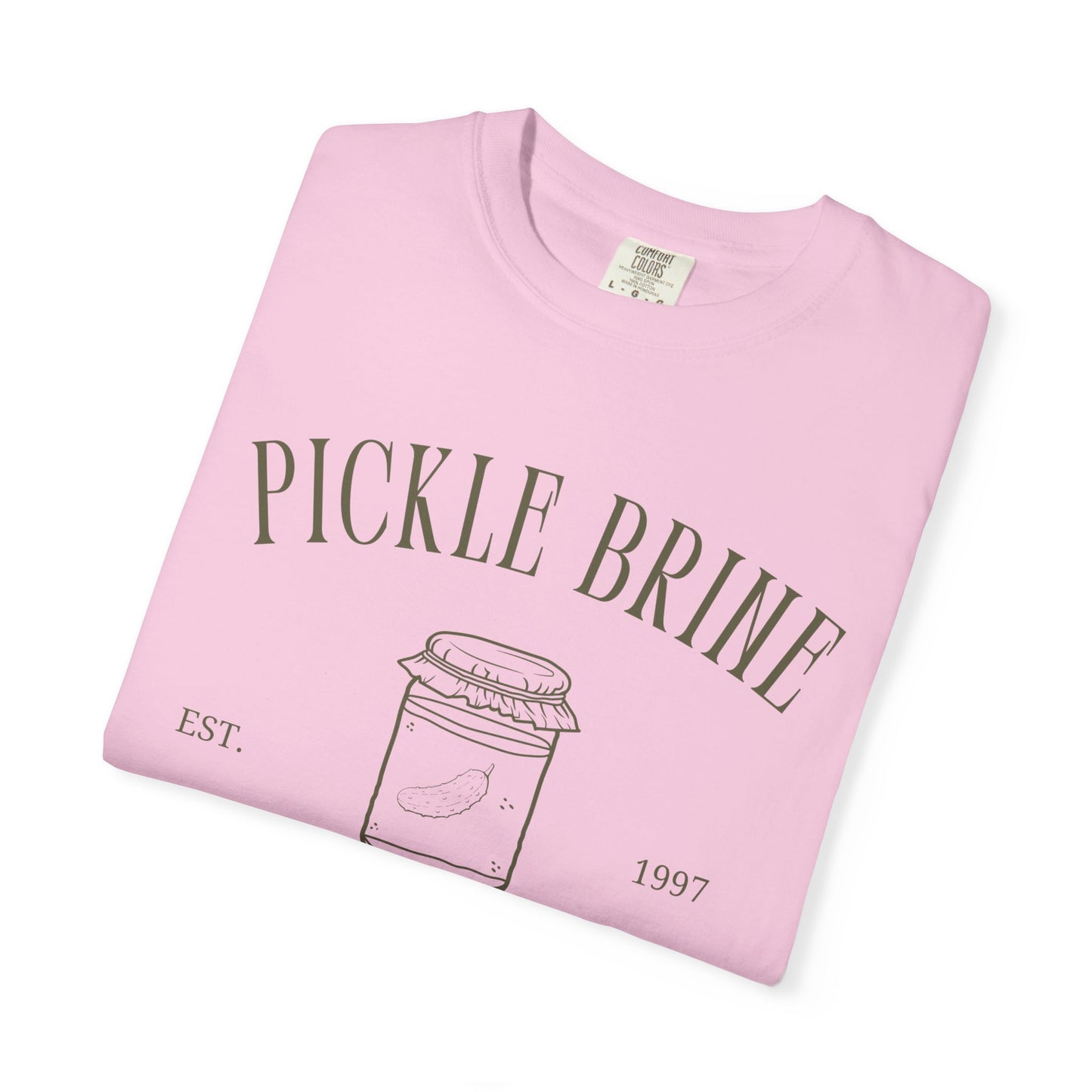 T-shirt with vintage pickle brine social club design featuring mason jar with pickle illustration