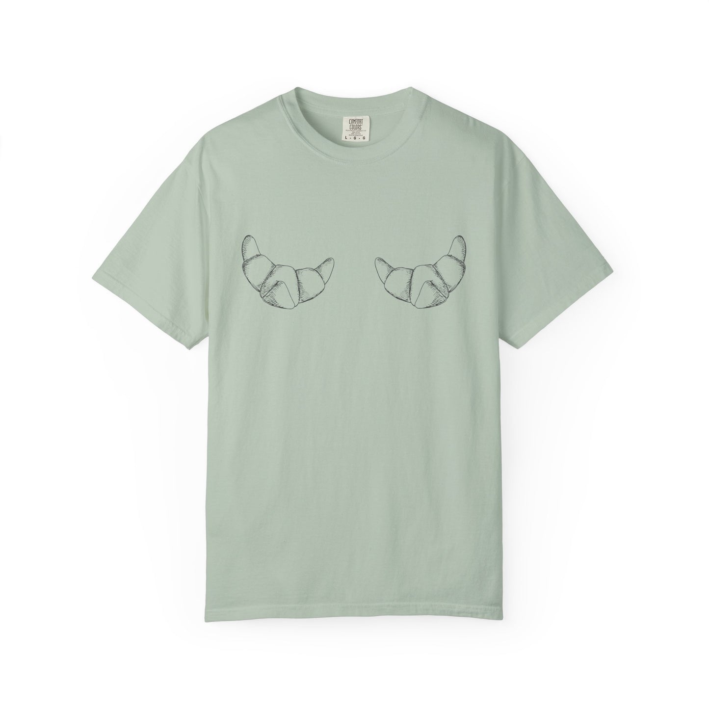 T-shirt with hand-drawn croissant illustrations featuring detailed pastry sketches