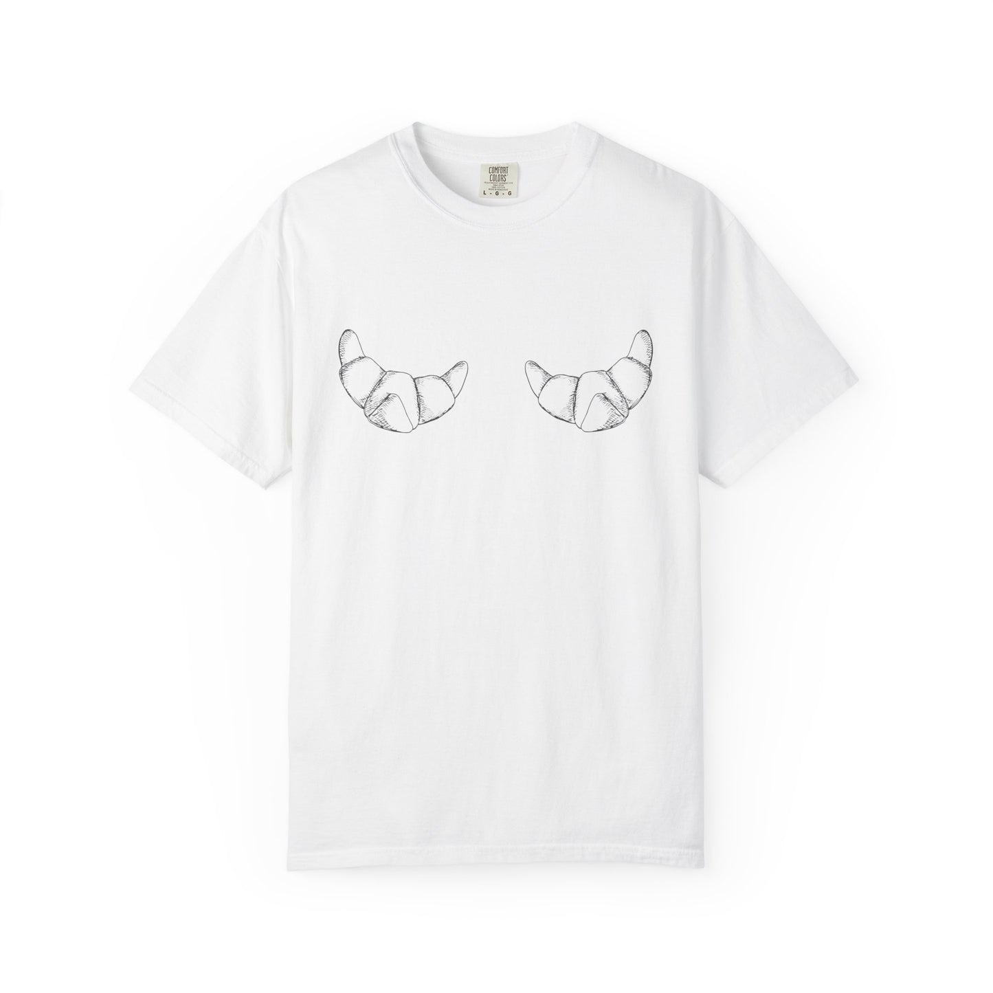 T-shirt with hand-drawn croissant illustrations featuring detailed pastry sketches