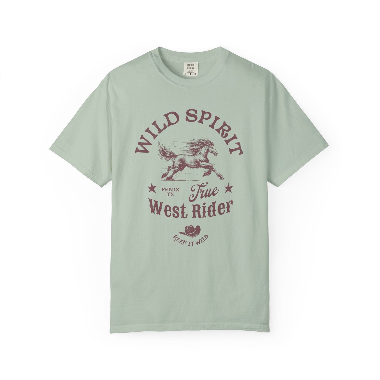 Western t-shirt with galloping horse design, Fenix Texas text, and cowboy hat graphic in vintage style