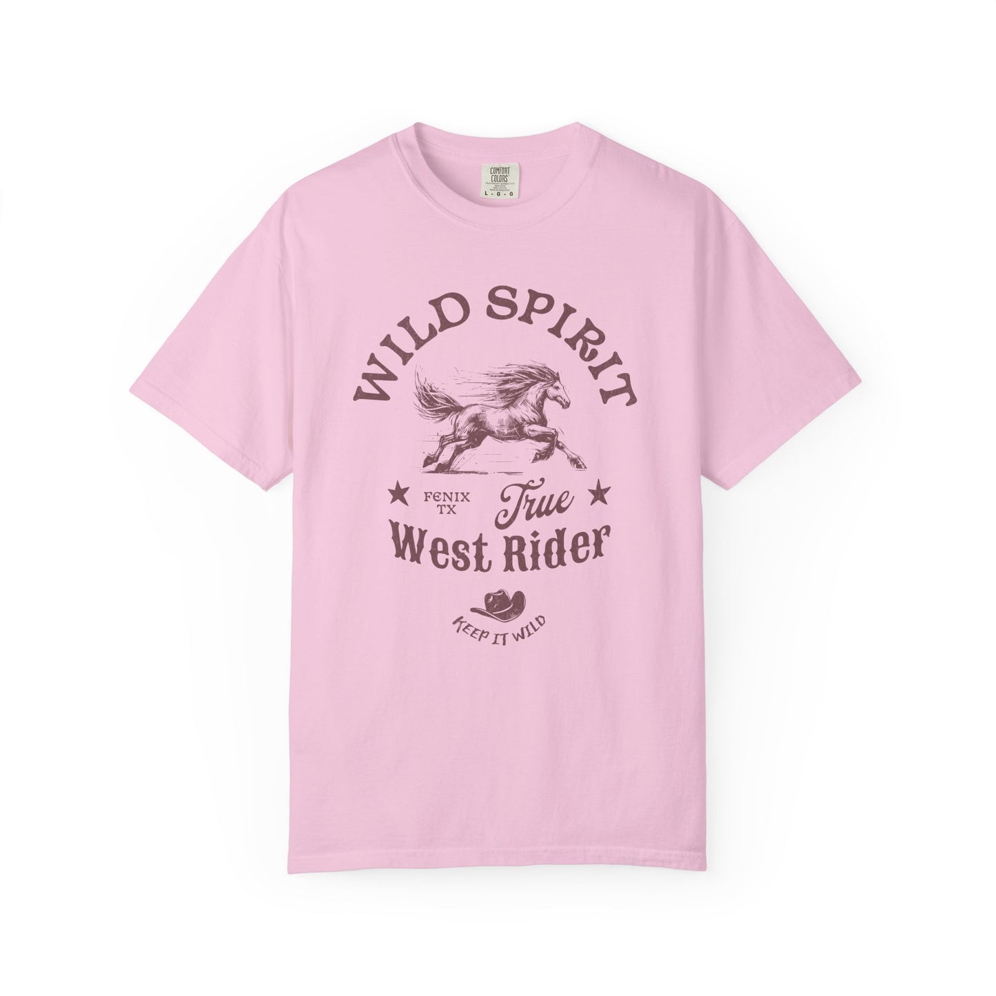 Western t-shirt with galloping horse design, Fenix Texas text, and cowboy hat graphic in vintage style