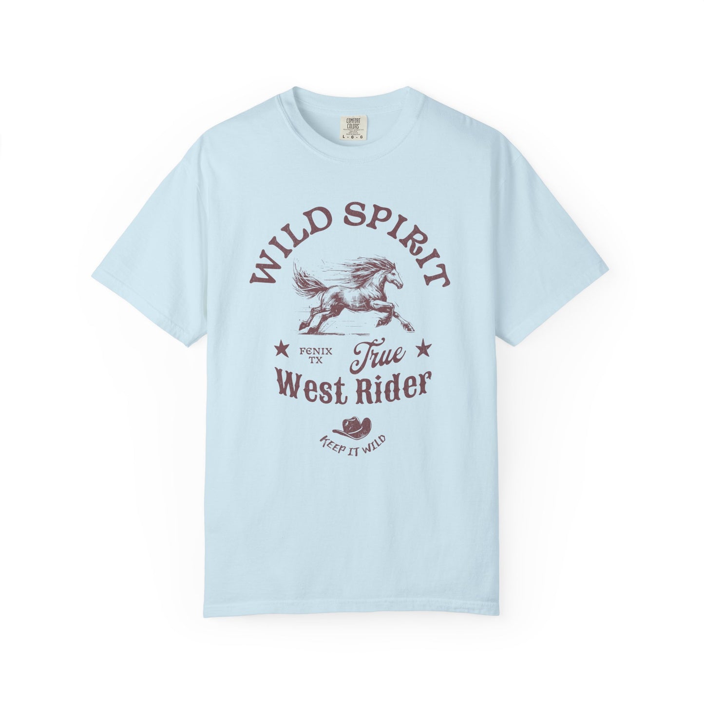 Western t-shirt with galloping horse design, Fenix Texas text, and cowboy hat graphic in vintage style