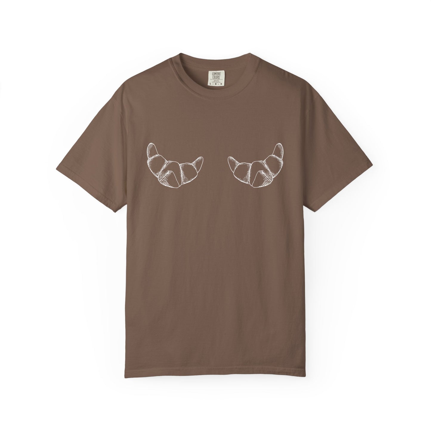 T-shirt with hand-drawn croissant illustrations featuring detailed pastry sketches