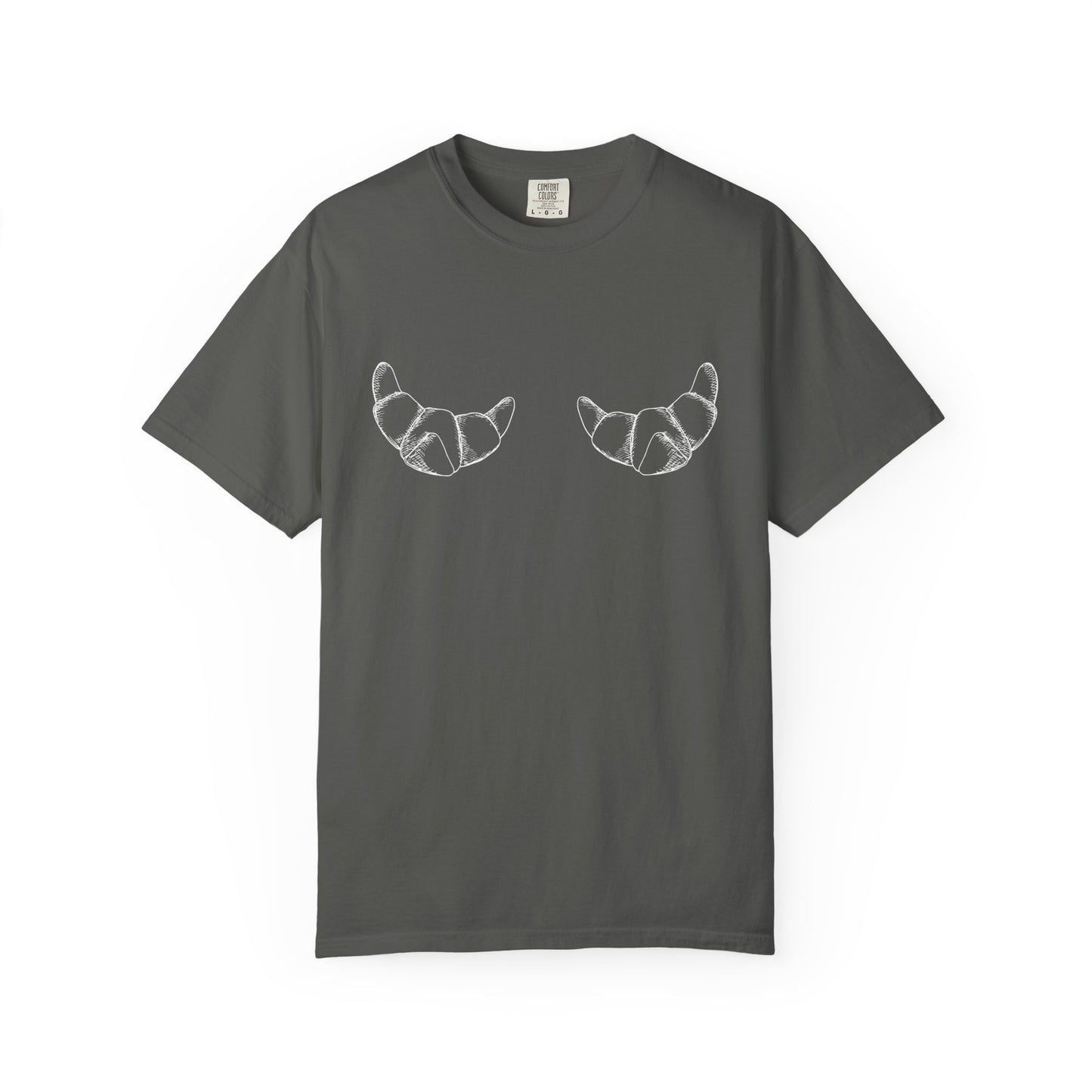 T-shirt with hand-drawn croissant illustrations featuring detailed pastry sketches