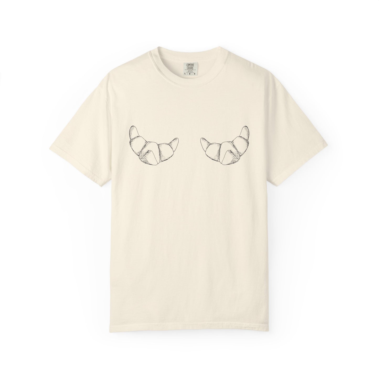 T-shirt with hand-drawn croissant illustrations featuring detailed pastry sketches