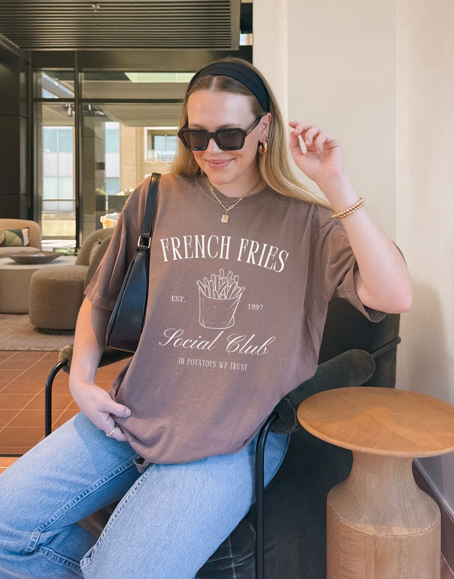 T-shirt with French Fries Social Club design featuring hand-drawn fries illustration and vintage typography
