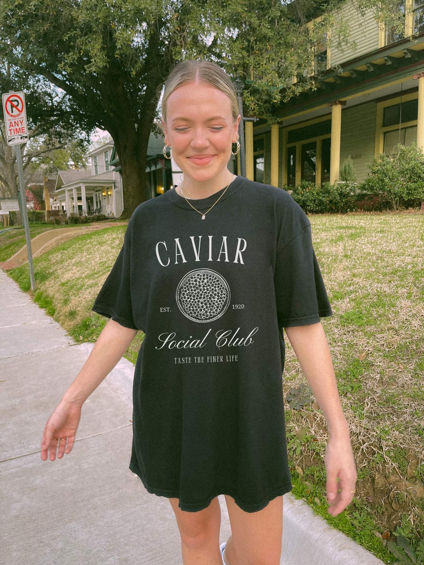 T-shirt with vintage caviar social club logo featuring caviar tin graphic and elegant typography