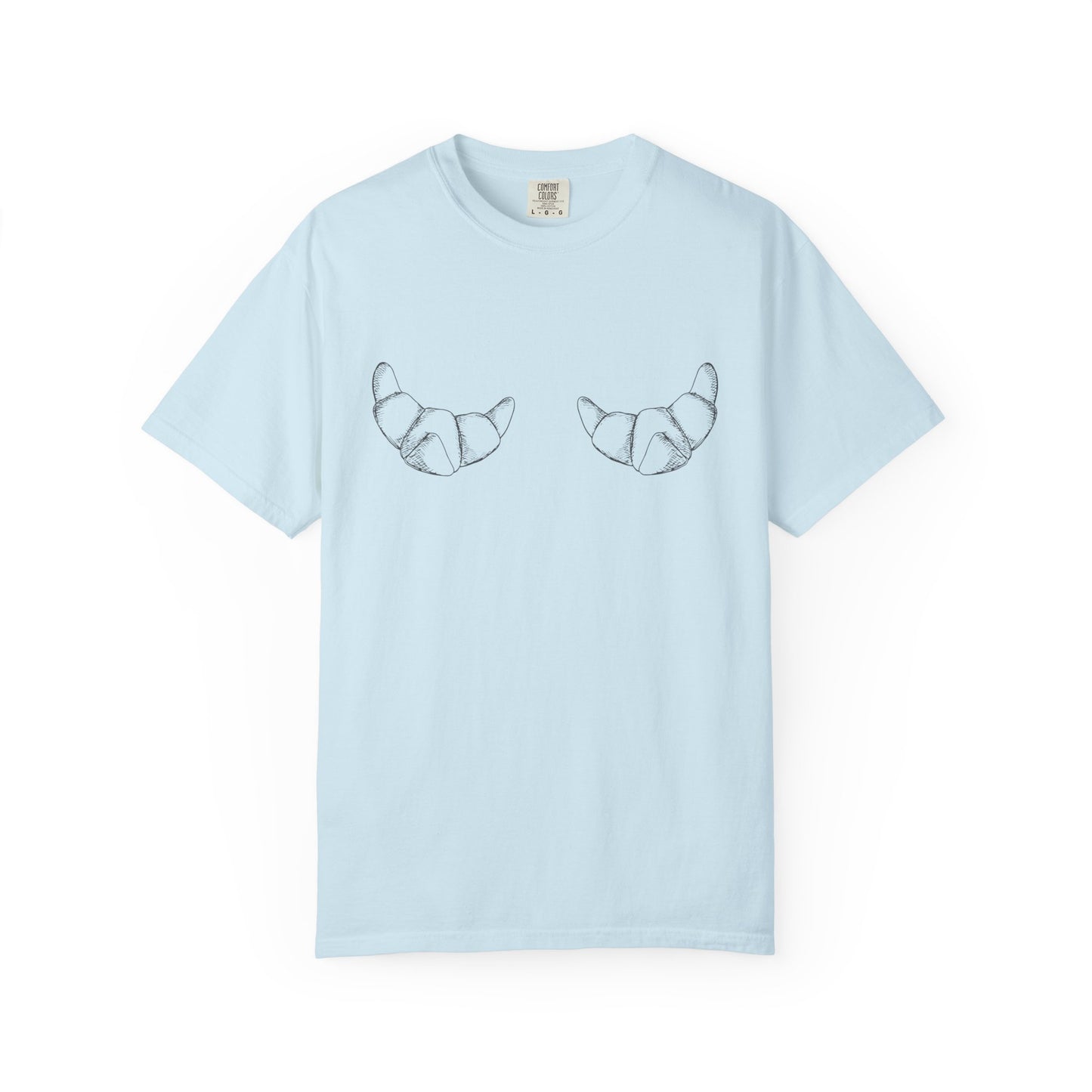 T-shirt with hand-drawn croissant illustrations featuring detailed pastry sketches