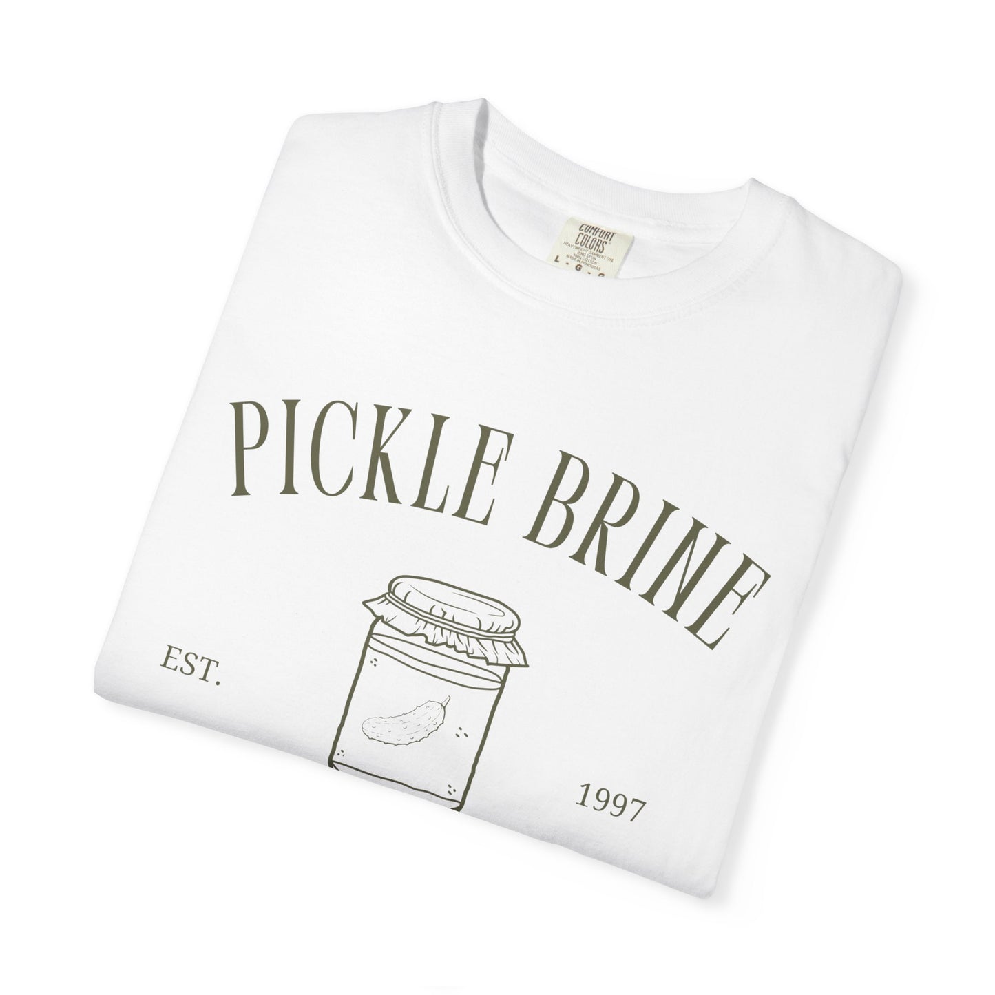 T-shirt with vintage pickle brine social club design featuring mason jar with pickle illustration