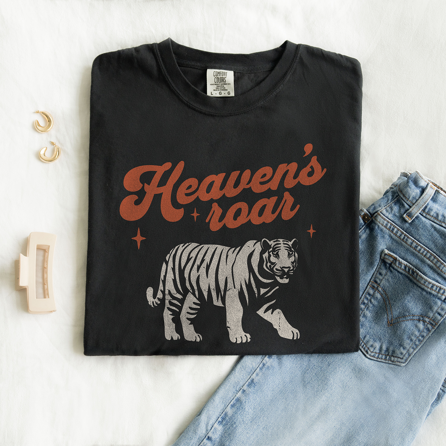 Heaven's Roar Tiger Christian Shirt | Retro Faith Graphic Tee