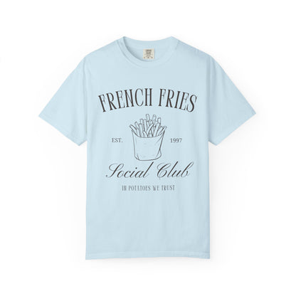 T-shirt with French Fries Social Club design featuring hand-drawn fries illustration and vintage typography