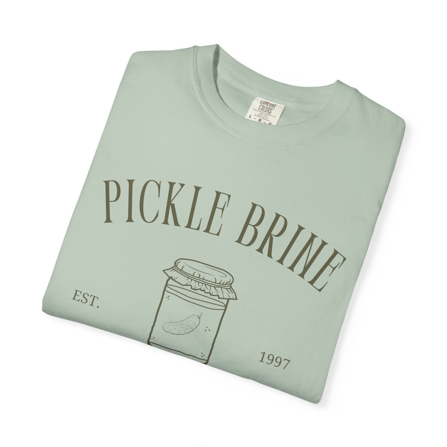 T-shirt with vintage pickle brine social club design featuring mason jar with pickle illustration
